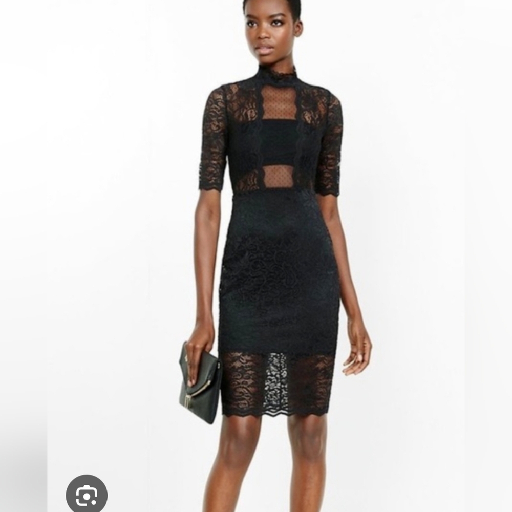 Elegant Black Lace Midi Dress Size 8